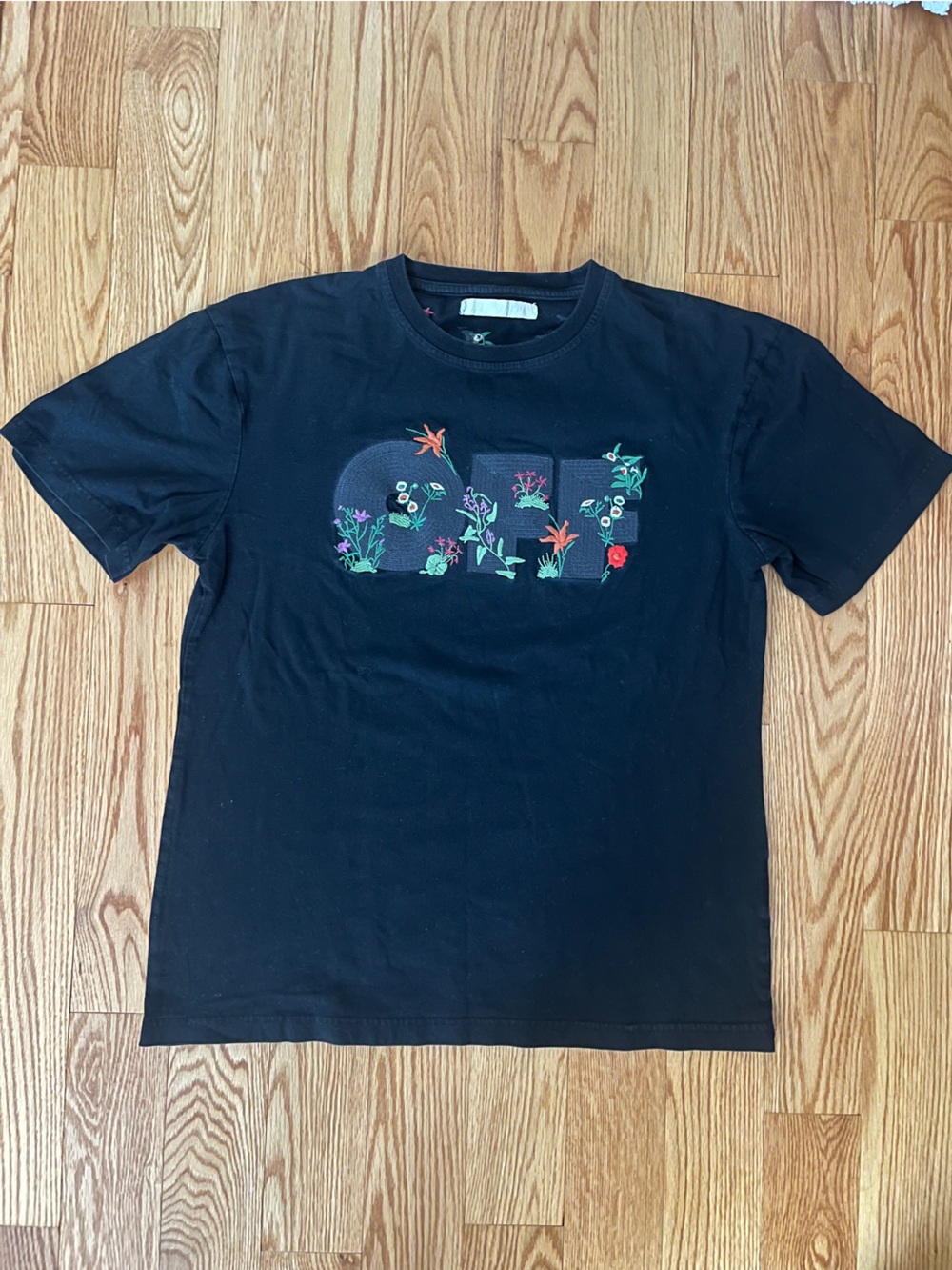 Off-White Embroidered Floral Cotton Tee by Virgil Abloh